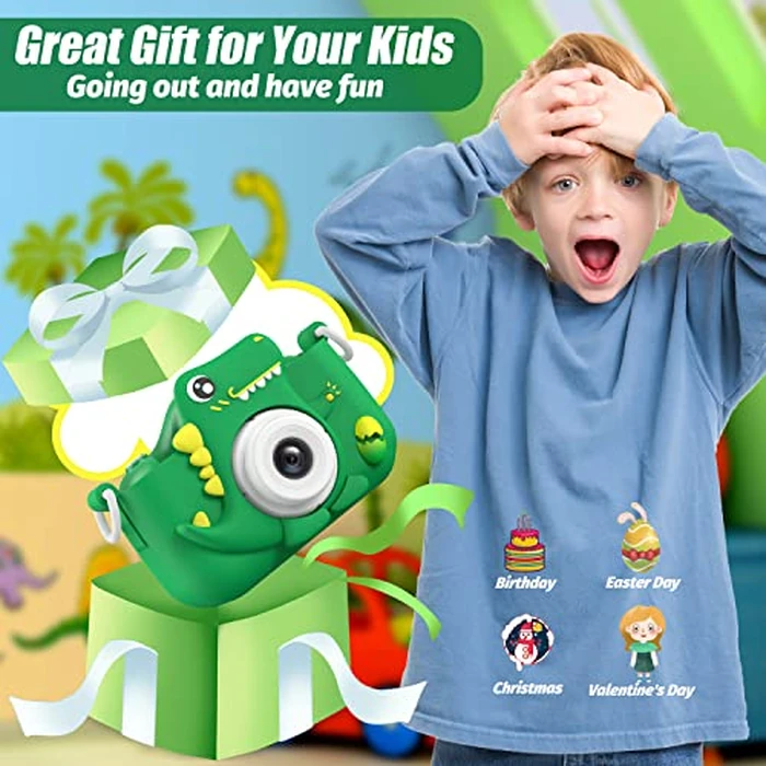 Upgrade Dinosaur Kids Camera, Christmas Birthday Gifts for Girls Boys 3-12, 1080P HD Selfie Digital Video Camera for Toddlers, Cute Portable Little Girls Boys Gifts Toys for 3 4 5 6 7 8 9 Years Old by HOOMOON - Image 6