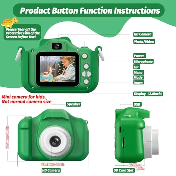 Upgrade Dinosaur Kids Camera, Christmas Birthday Gifts for Girls Boys 3-12, 1080P HD Selfie Digital Video Camera for Toddlers, Cute Portable Little Girls Boys Gifts Toys for 3 4 5 6 7 8 9 Years Old by HOOMOON - Image 8
