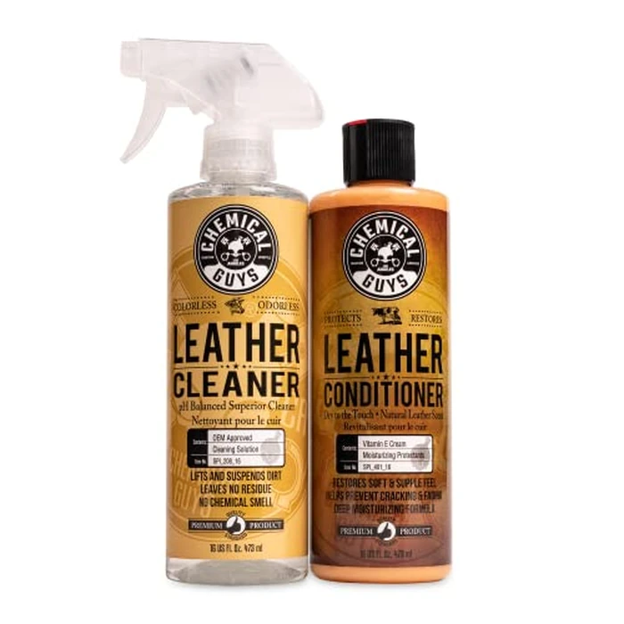 Chemical Guys Leather Cleaner and Conditioner Kit - Car Cleaner and Conditioner, Safely Cleans & Conditions Leather Car Interiors, Furniture, Shoes, Boots, Bags, Apparel & More, 2 Bottles (16 oz Each) by Chemical Guys - Image 1