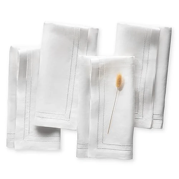 Linen Napkins 20 x 20 inch - 100% Flax Linen White Double Hemstitch Dinner Napkins Set of 4 - Cloth Napkin Washable Perfect for Valentines Day, Winter and Spring Decor by O'lucio Authentique Home - Image 1