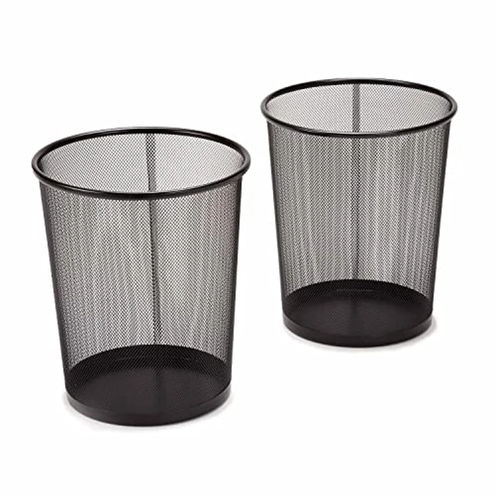 Seville Classics 2-Pack Steel Mesh Round Trashcan Wastebasket for Trash or Recycle in The Home, Office, or Garage, Black, 6 Gallon by Seville Classics - Image 1