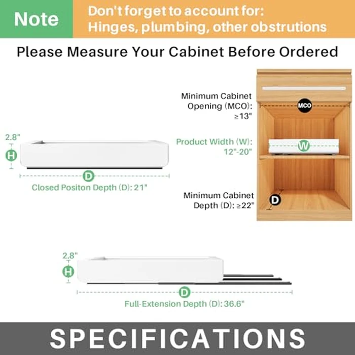 Pull out Cabinet Organizer, 2-pack, Expandable(12"-20") Heavy Duty Slide out Drawers Fixed with Adhesive Nano Film for Pots, Roll out Shelf Storage for Kitchen Base Cabinet Organization(3 Rails) by Kitstorack - Image 2