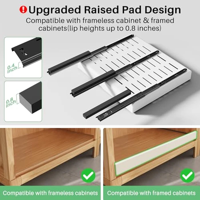 Pull out Cabinet Organizer, 2-pack, Expandable(12"-20") Heavy Duty Slide out Drawers Fixed with Adhesive Nano Film for Pots, Roll out Shelf Storage for Kitchen Base Cabinet Organization(3 Rails) by Kitstorack - Image 3