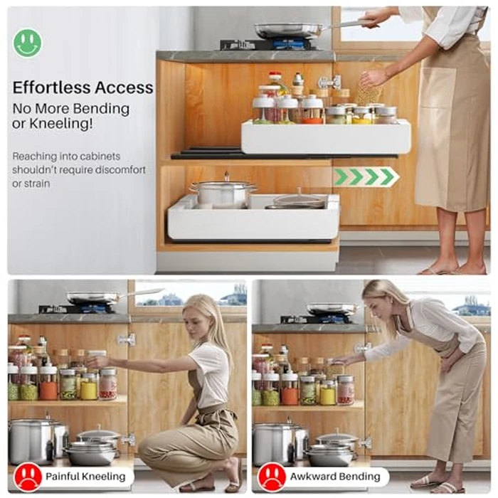 Pull out Cabinet Organizer, 2-pack, Expandable(12"-20") Heavy Duty Slide out Drawers Fixed with Adhesive Nano Film for Pots, Roll out Shelf Storage for Kitchen Base Cabinet Organization(3 Rails) by Kitstorack - Image 4