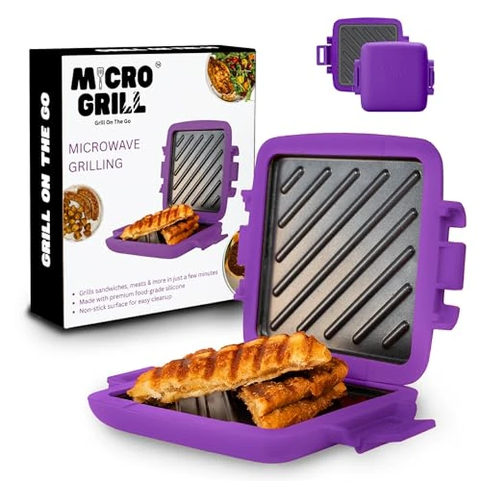 Microwave Sandwich Maker, Toaster, 4 Minute Grill, Grilled Cheese, Crispy, Toastie Maker, Panini Press, Dishwasher Safe, Microwave Grill, Office, Home, Travel & School Dorms (Purple, Regular) by Micro Grill - Used - Acceptable condition - CA$23.76