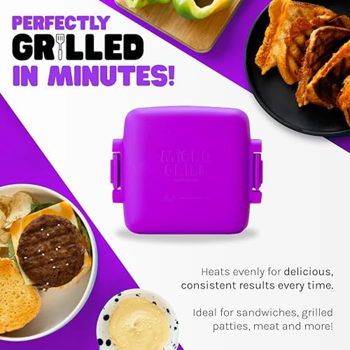 Microwave Sandwich Maker, Toaster, 4 Minute Grill, Grilled Cheese, Crispy, Toastie Maker, Panini Press, Dishwasher Safe, Microwave Grill, Office, Home, Travel & School Dorms (Purple, Regular) by Micro Grill - Image 2
