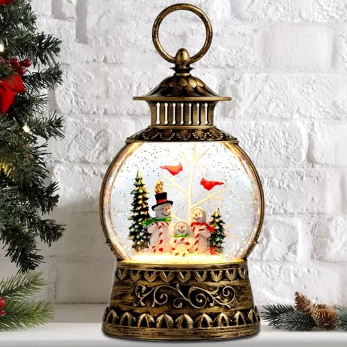 Christmas Snowman Snow Globe, Cardinal Musical Snow Globe Lantern Lights with 6H Timer Battery & USB Powered, Retro Style Holiday Glitter Globe for Xmas Home Decoration Holiday Party Gifts by Aixuler - Used - Very Good condition - CA$24.00