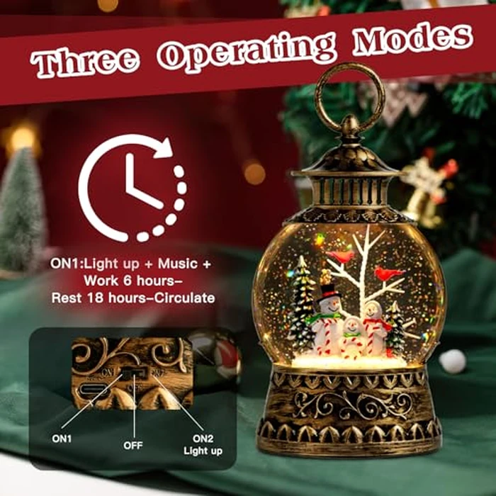 Christmas Snowman Snow Globe, Cardinal Musical Snow Globe Lantern Lights with 6H Timer Battery & USB Powered, Retro Style Holiday Glitter Globe for Xmas Home Decoration Holiday Party Gifts by Aixuler - Image 5