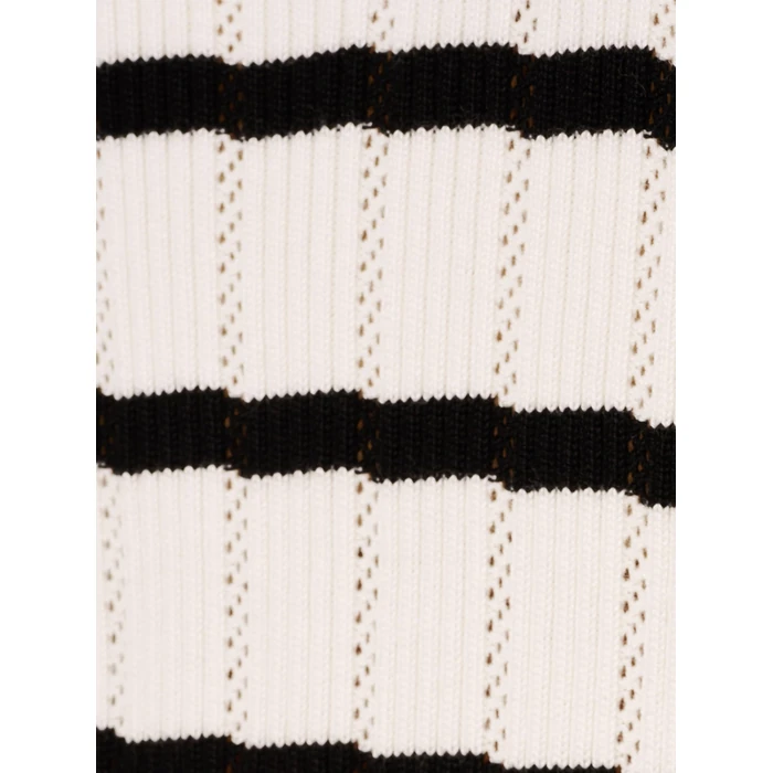 Adrianna Papell Diffusion Women's Pointelle Short Sleeve Polo Striped V-Placket Sweater, Ivory/Black, S by Adrianna Papell - Image 3