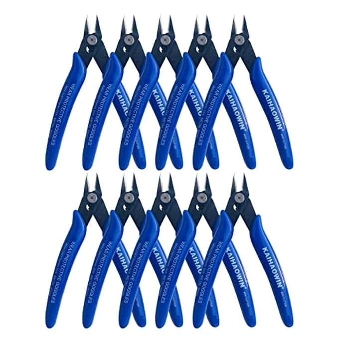 Small Wire Cutters 10 Pack- KAIHAOWIN 170 Wire Flush Cutters Wire Clippers Nippers Clean Cut Pliers Side Cutter Diagonal Cutting Pliers for Electronic Floral Heating Wire Model Sprue Soft Copper, Blue by KAIHAOWIN - Image 1