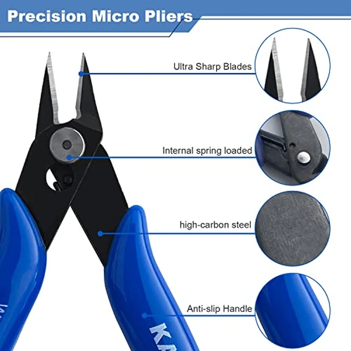Small Wire Cutters 10 Pack- KAIHAOWIN 170 Wire Flush Cutters Wire Clippers Nippers Clean Cut Pliers Side Cutter Diagonal Cutting Pliers for Electronic Floral Heating Wire Model Sprue Soft Copper, Blue by KAIHAOWIN - Image 4