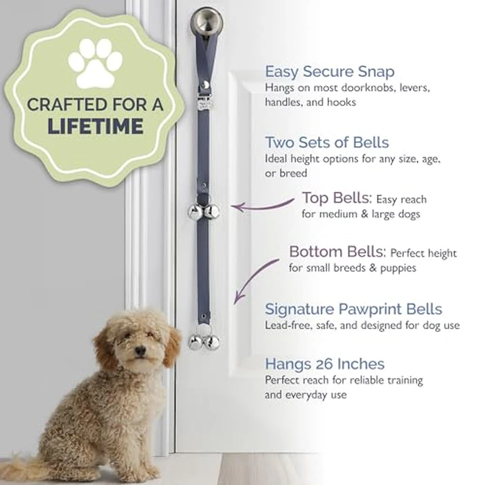 PoochieBells Dog Door Bell for Potty Training - The Original Potty Training Bells for Dogs, USA-Made Doggie Potty Bells, Easy Puppy Training, Loud, Durable Hanging Bells for Door, Solid Pewter Gray by PoochieBells - Image 4