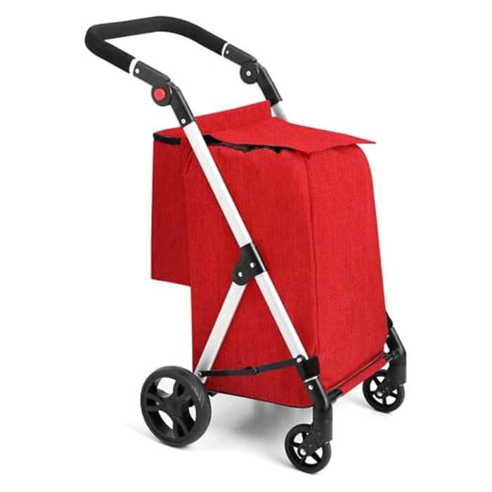 Kiffler Foldable Shopping Cart with Wheels, Groceries Cart with Removable Waterproof Shopping Bag, Rolling Personal Handtruk, Large Capacity Utility Carts for Groceries Shopping Transport (Red) by Kiffler - Used - Like New condition - CA$85.69