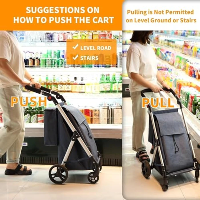 Kiffler Foldable Shopping Cart with Wheels, Groceries Cart with Removable Waterproof Shopping Bag, Rolling Personal Handtruk, Large Capacity Utility Carts for Groceries Shopping Transport (Red) by Kiffler - Image 7