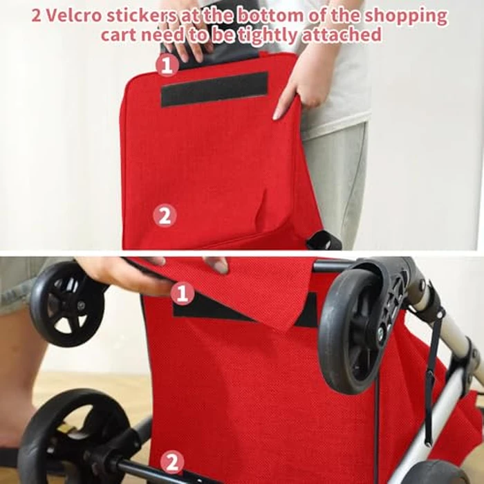 Kiffler Foldable Shopping Cart with Wheels, Groceries Cart with Removable Waterproof Shopping Bag, Rolling Personal Handtruk, Large Capacity Utility Carts for Groceries Shopping Transport (Red) by Kiffler - Image 9