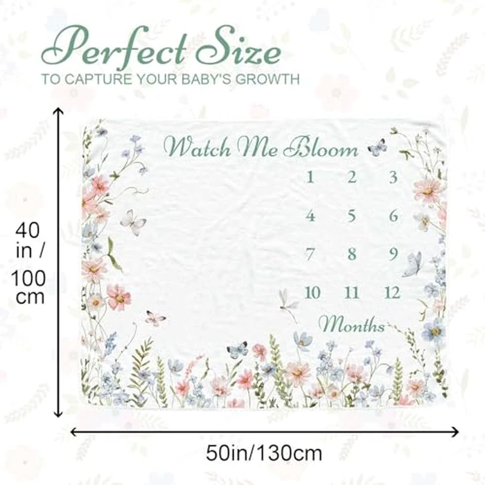 Wildflower Baby Monthly Blanket for Boys, Boho Newborn Age Blanket, Soft Flannel Photography Background Prop, Floral by sweety baby - Image 2