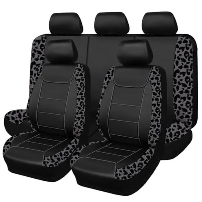 Flying Banner Carbon Fiber Leather Vehicle Seat Covers, Leopard Gray Black, Universal Fit - 8PCS by Flying Banner - Used - Like New condition
