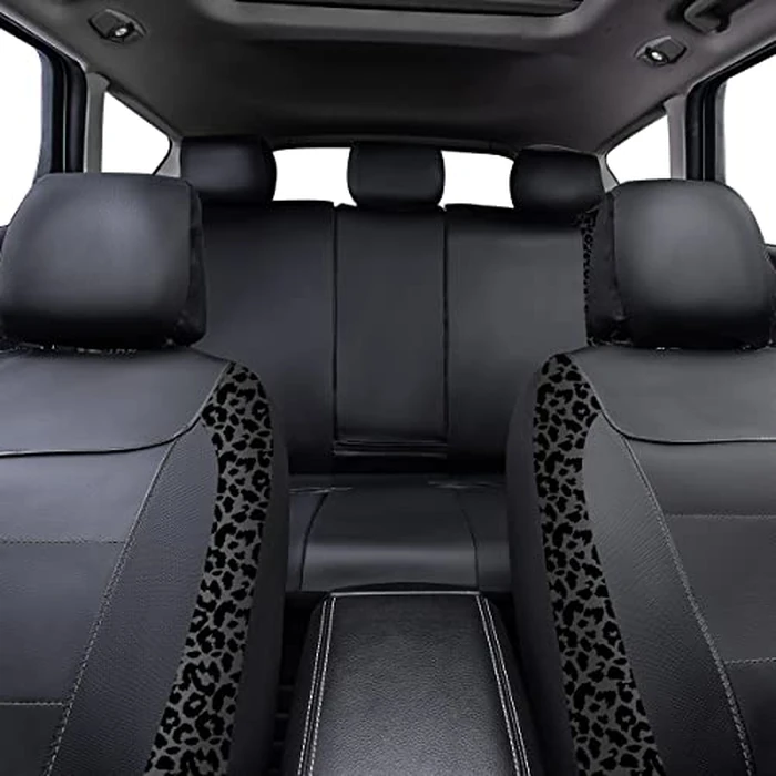 Flying Banner Carbon Fiber Leather Vehicle Seat Covers, Leopard Gray Black, Universal Fit - 8PCS by Flying Banner - Image 6
