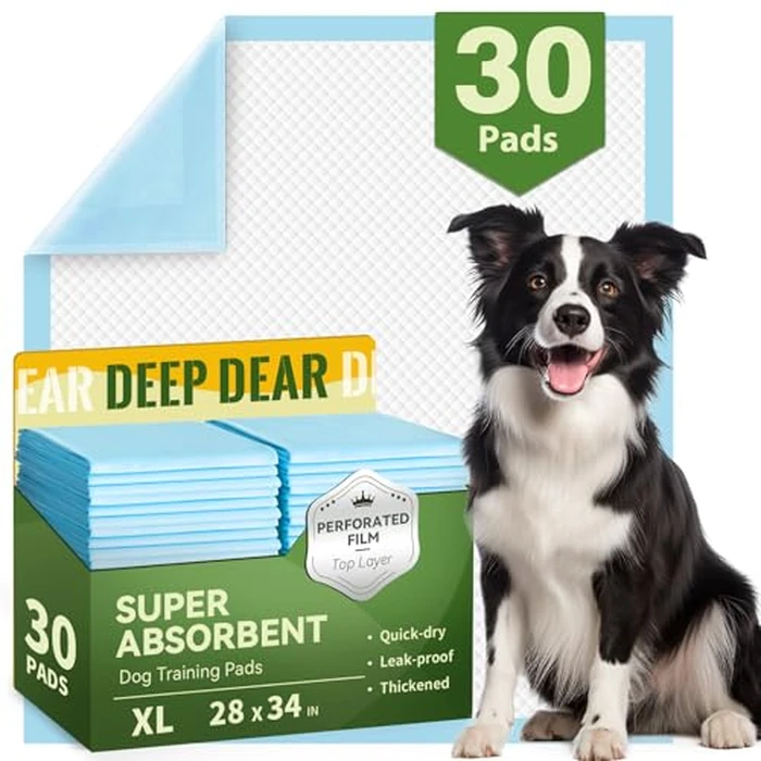 DEEP DEAR Extra Large Dog Pads 28"x34", 30 Count Thicker Puppy Pads XL, Super Absorbent Pee Pads for Dogs, Disposable Incontience Underpads for Doggies, Cats, Rabbits, Pups, Leak-Proof Pet Potty Mats by Deep Dear - Used - Like New condition - US$23.69