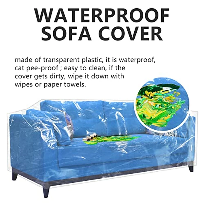 Wokire Plastic Loveseat Cover - 84" W x 40" D x 36" RH x 18" FH - Heavy Duty Vinyl, Waterproof, Slipover - Protects Pets Scratches by wokire - Image 4