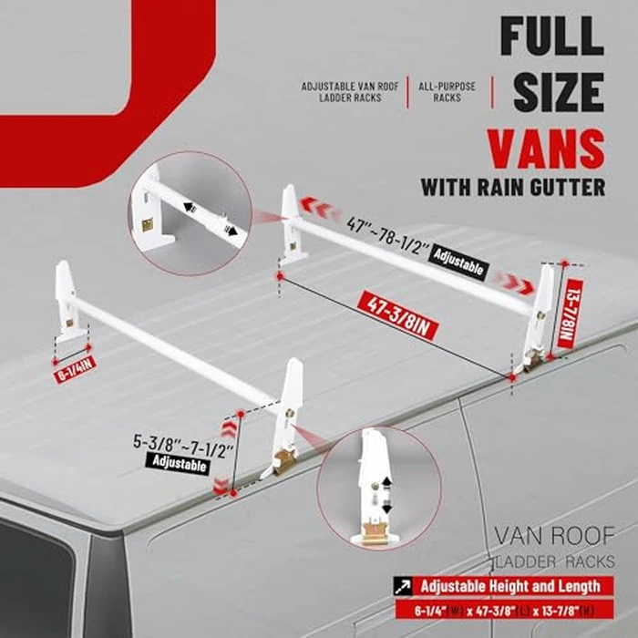 ECOTRIC Adjustable Van Roof Ladder Rack 500LBS 2 Bars for Chevy Dodge Ford GMC Express 77'' by ECOTRIC - Image 2