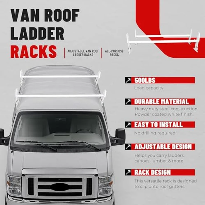 ECOTRIC Adjustable Van Roof Ladder Rack 500LBS 2 Bars for Chevy Dodge Ford GMC Express 77'' by ECOTRIC - Image 3