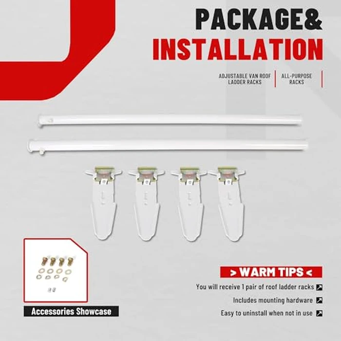 ECOTRIC Adjustable Van Roof Ladder Rack 500LBS 2 Bars for Chevy Dodge Ford GMC Express 77'' by ECOTRIC - Image 5
