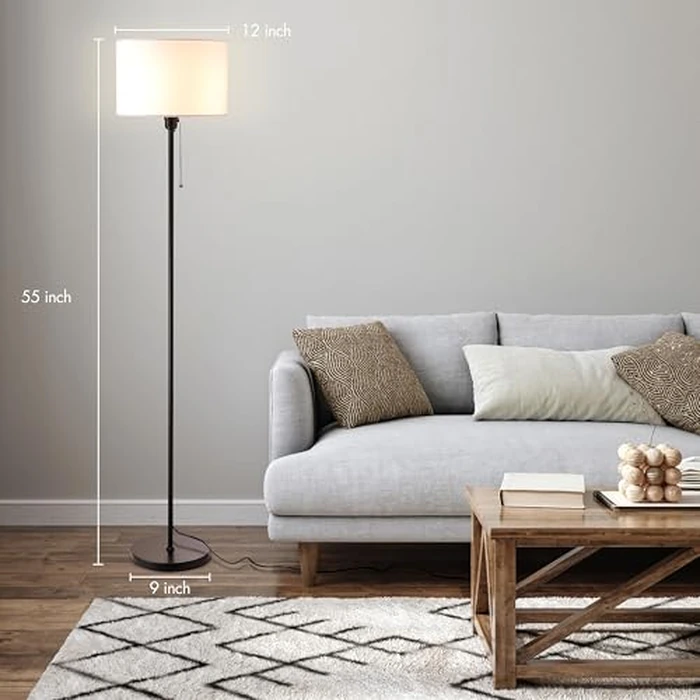 O’Bright Ted - Drum Shade Standing Lamp, Pull Chain Switch, E26 Socket, Modern Minimalist Design, Simple Floor Lamp for Living Room, Bedroom, Office, Black by O'Bright - Image 2