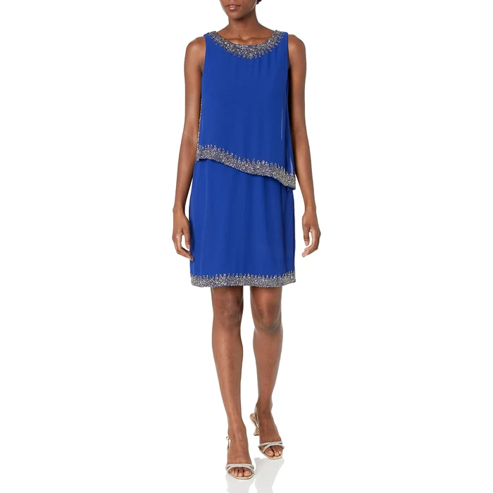J Kara Sleeveless Popover Short Cocktail Beaded Dress, Royal Multi, 10 by J Kara - Used - Like New condition - US$11.73