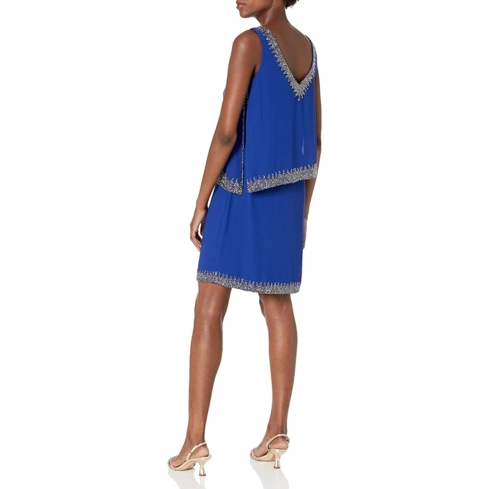 J Kara Sleeveless Popover Short Cocktail Beaded Dress, Royal Multi, 10 by J Kara - Image 2