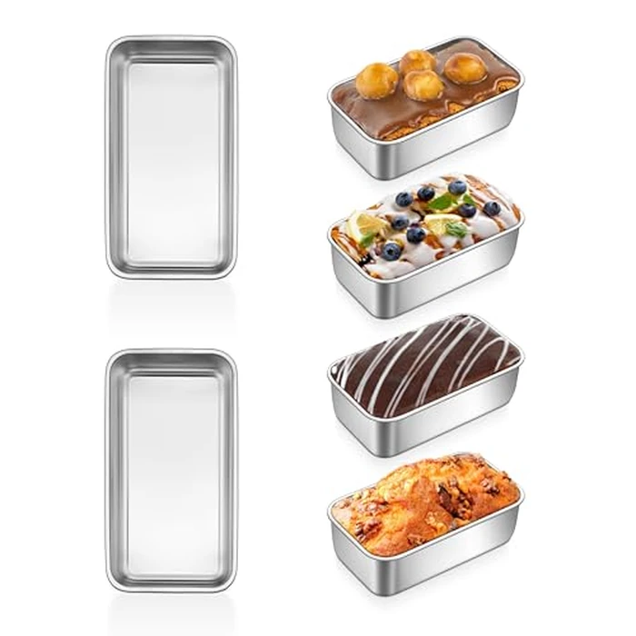 P&P CHEF Mini Loaf Pans Set, 6 PCS Small Bread Loaf Pan for Baking, 6.3 x 3.5 Inch Stainless Steel Baking Pans for Homemade Bread, Meatloaf, Cake and Brownies, Healthy & Non Toxic, Dishwasher Safe by P&P CHEF - Image 1