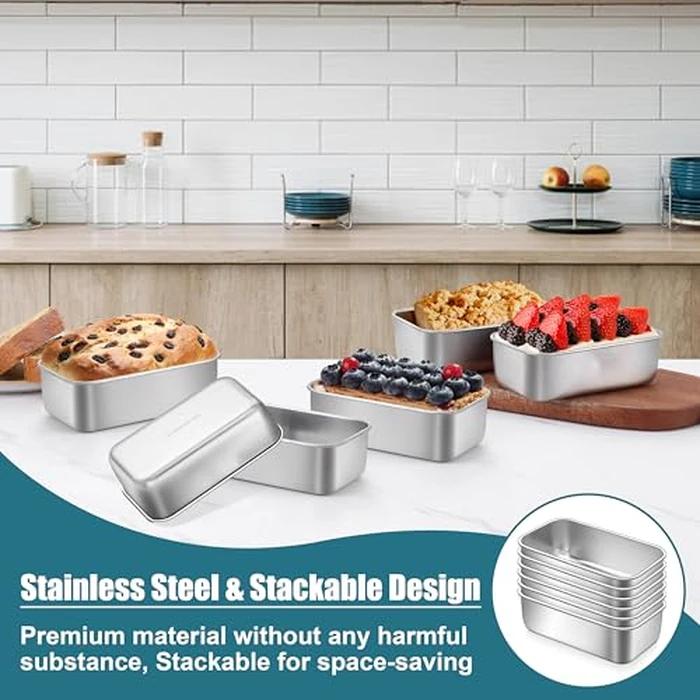 P&P CHEF Mini Loaf Pans Set, 6 PCS Small Bread Loaf Pan for Baking, 6.3 x 3.5 Inch Stainless Steel Baking Pans for Homemade Bread, Meatloaf, Cake and Brownies, Healthy & Non Toxic, Dishwasher Safe by P&P CHEF - Image 6