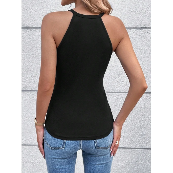 SweatyRocks Women's Ruched Cut Out Criss Cross Wrap Halter Top Sleeveless Cami Tank Top Black S by SweatyRocks - Image 2