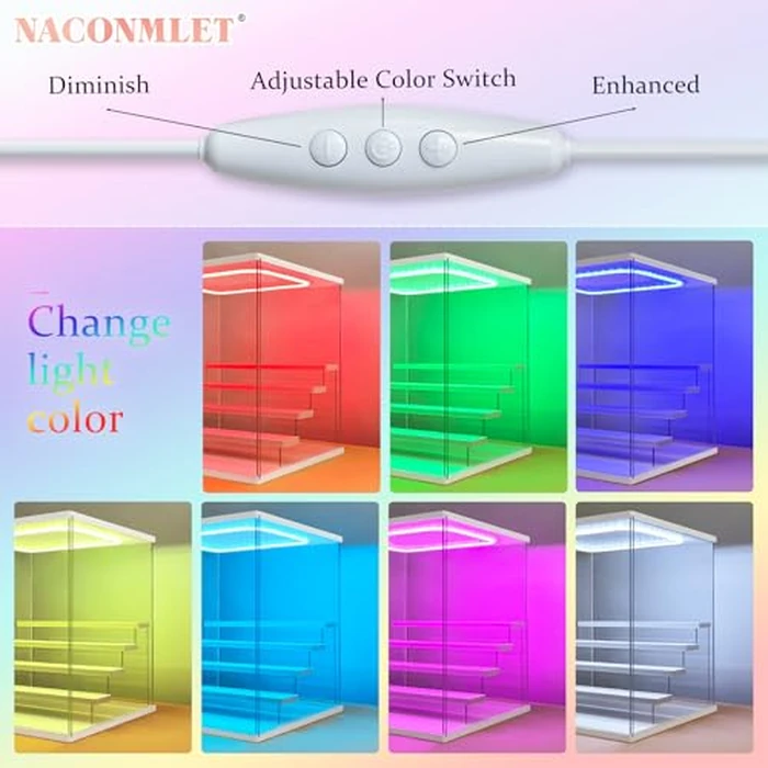 Acrylic Display Case Tiered Display Stand Storage Box Cube Dustproof Showcase for Vendors,Pop Figures, Perfumes or Collectibles (White with Colorful Lights, 5 Tier-W*D*H-12.6*11.4*12.6nches) by Naconmlet - Image 3