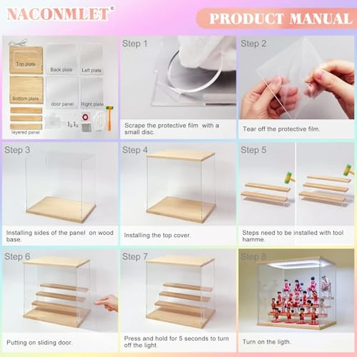 Acrylic Display Case Tiered Display Stand Storage Box Cube Dustproof Showcase for Vendors,Pop Figures, Perfumes or Collectibles (White with Colorful Lights, 5 Tier-W*D*H-12.6*11.4*12.6nches) by Naconmlet - Image 6