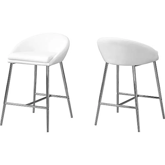Monarch Specialties I 2296 Bar Stool, Set of 2, Counter Height, Kitchen, Metal, Pu Leather Look, White, Chrome, Contemporary, Modern by Monarch Specialties - Used - Like New condition