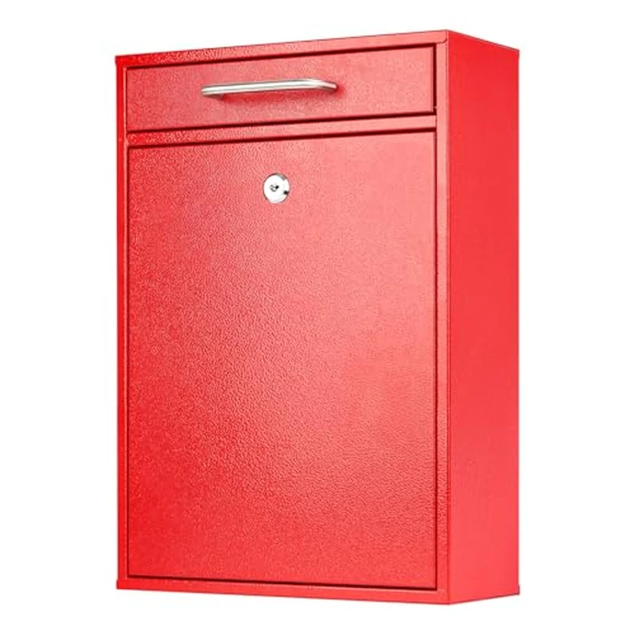 KYODOLED Steel Key Lock Mail Boxes Outdoor, Locking Wall Mount Mailbox, Security Key Drop Box, Collection Boxes for Home, Office or School,16.2H x 11.2L x 4.6W Inches, Red X Large by KYODOLED - Used - Very Good condition