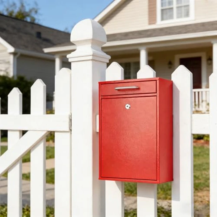 KYODOLED Steel Key Lock Mail Boxes Outdoor, Locking Wall Mount Mailbox, Security Key Drop Box, Collection Boxes for Home, Office or School,16.2H x 11.2L x 4.6W Inches, Red X Large by KYODOLED - Image 2