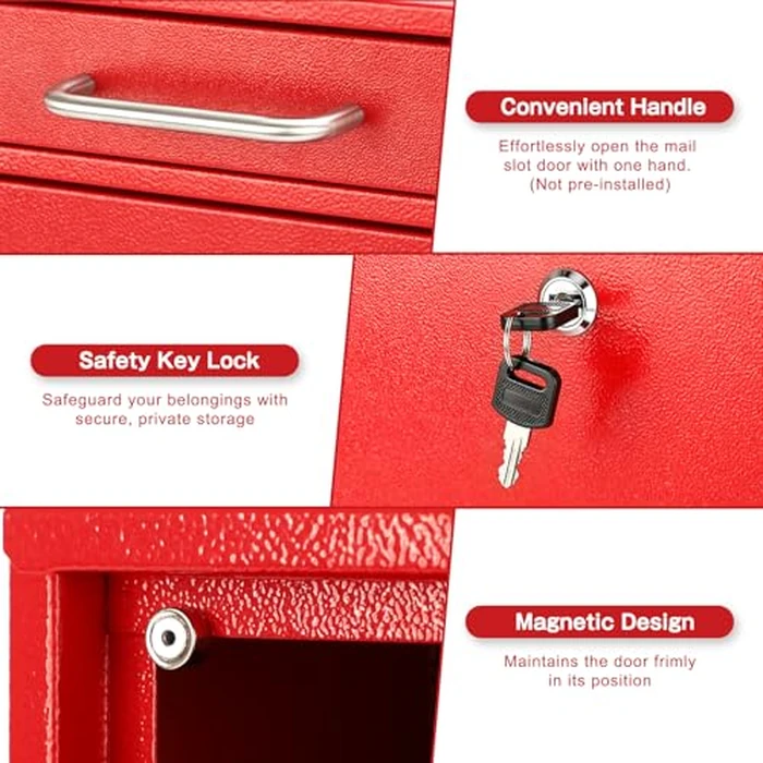 KYODOLED Steel Key Lock Mail Boxes Outdoor, Locking Wall Mount Mailbox, Security Key Drop Box, Collection Boxes for Home, Office or School,16.2H x 11.2L x 4.6W Inches, Red X Large by KYODOLED - Image 4