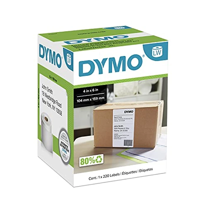 DYMO LW Extra-Large Shipping Labels for LabelWriter 5XL and 4XL Label Printers Only, 4" x 6" (104 x 159 mm) Stickers, Black Print, White Label Maker Tape, 1 Roll of 220 by DYMO - Used - Acceptable condition - CA$16.01