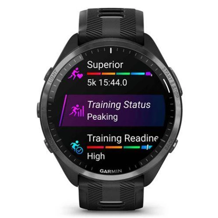 Garmin Forerunner 965 Smartwatch - 35.4mm - Black Titanium Case with Black Silicone Silicone Band by Garmin - Refurbished - Premium condition