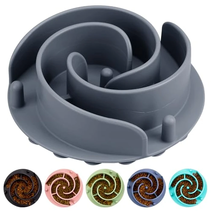 Slow Feeder Dog Bowls Insert, Bestalk Soft Silicone Slow Eating Feeder Insert with Suction Cups for Small, Medium and Large Dogs, Fit into Basic and Elevated Dog Bowls, Grey by Bestalk - Used - Like New condition - US$13.87