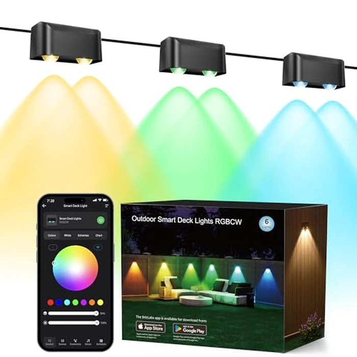 Brizled Smart Fence Lights, 6 Lamps RGBCW Deck Lights Work with Alexa & Google Home, APP Controlled Color-Changing Light Music Sync Smart Light Outdoor IP65 Waterproof for Fence Deck Yard Home Decor by Brizled - Used - Good condition - CA$60.66