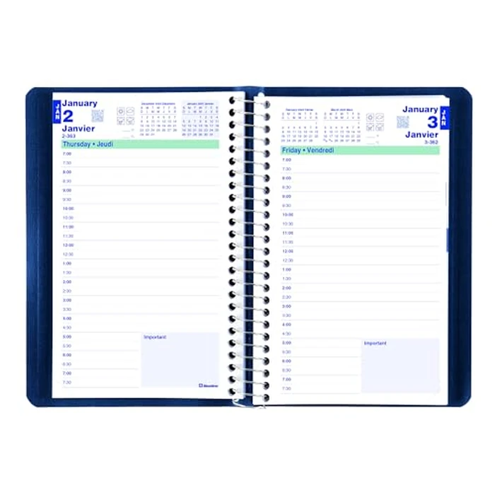Blueline(R) 2025 Essential Daily Planner, Appointment Book, 12 Months, January to December, Spiral Binding, 8" x 5", Blue, Bilingual (C1504.82BT-25) by BLUELINE - Image 3