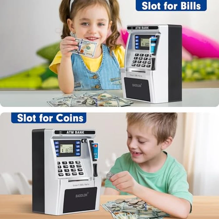 BAODLON Piggy Bank for Kids, ATM Machine Bank for Real Money with Debit Card, Bill Feeder, Coin Recognition, Balance Calculator, Electronic Savings Safe Box, Cool Stuff Toys Gifts for Teen Boys Girls by BAODLON - Image 4