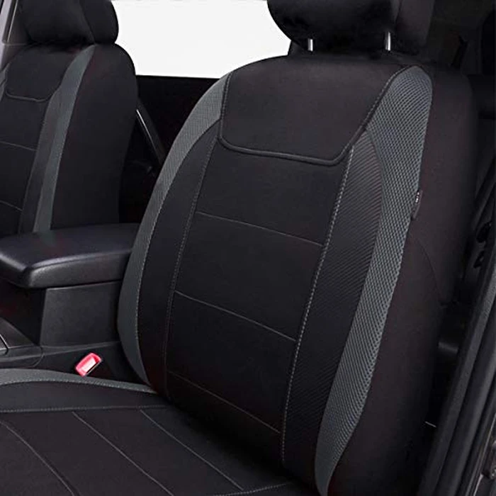 Flying Banner car seat Covers Quality Carbon Fiber Faux Leather Mesh Fabric Sport Low High Back Bucket Back Pocket Arm Rest Car SUV Truck Pick UP (2 Fronts - Low Bucket, Gray) by Flying Banner - Image 6