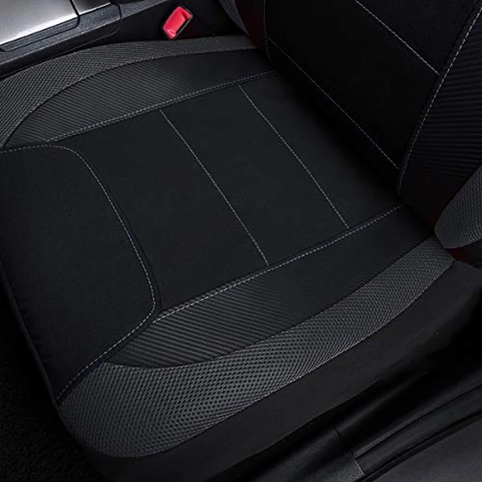 Flying Banner car seat Covers Quality Carbon Fiber Faux Leather Mesh Fabric Sport Low High Back Bucket Back Pocket Arm Rest Car SUV Truck Pick UP (2 Fronts - Low Bucket, Gray) by Flying Banner - Image 9