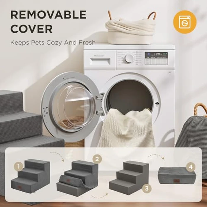 Joydeco Dog Stairs for Bed 20" H, 4-Step Pet Steps for Small Dogs and Cats, Dog Steps for High Bed, Non-Slip Balanced Ramp Indoor Pet Stairs, Gray by Joydeco - Image 7