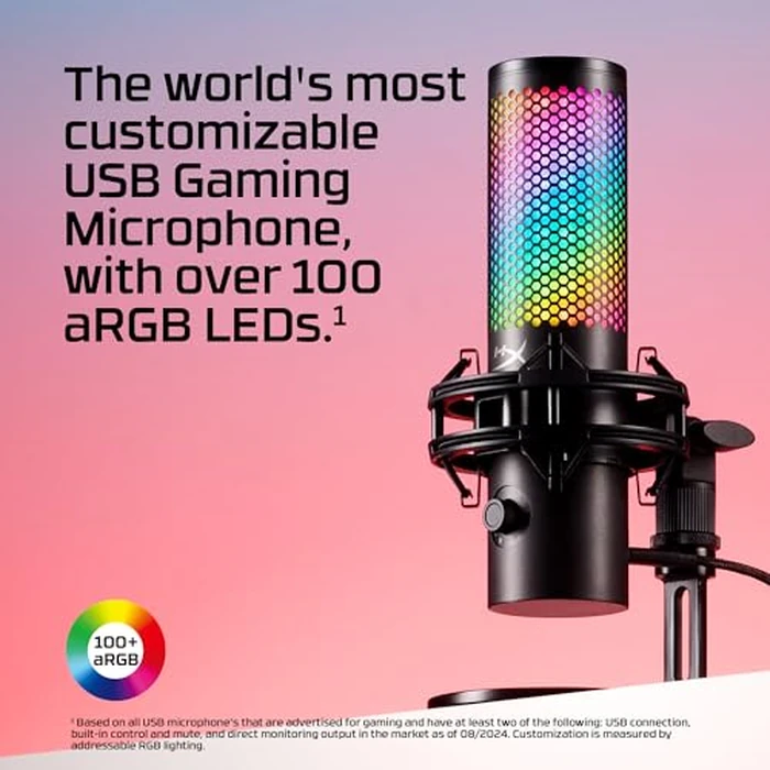 HyperX QuadCast 2 S - USB Microphone, with RGB Lighting, Streaming and Podcasting, with On-Board Controls, LED Lighting, Removable Shock Mount, PC, Mac, USB-C - Black by HyperX - Image 2