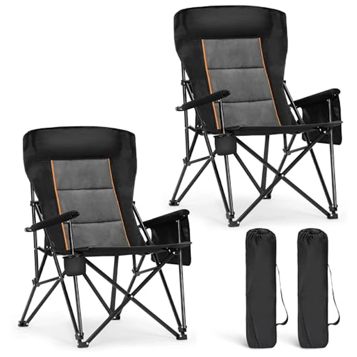 ALPHA CAMP Heavy Duty High Back Camping Chairs 500LBS Capacity Oversized Folding Chair Outdoor Chair with Headrest,Lawn with Side Pocket for Lawn, Sports and Fishing,2PC by ALPHA CAMP - Used - Like New condition - US$113.04